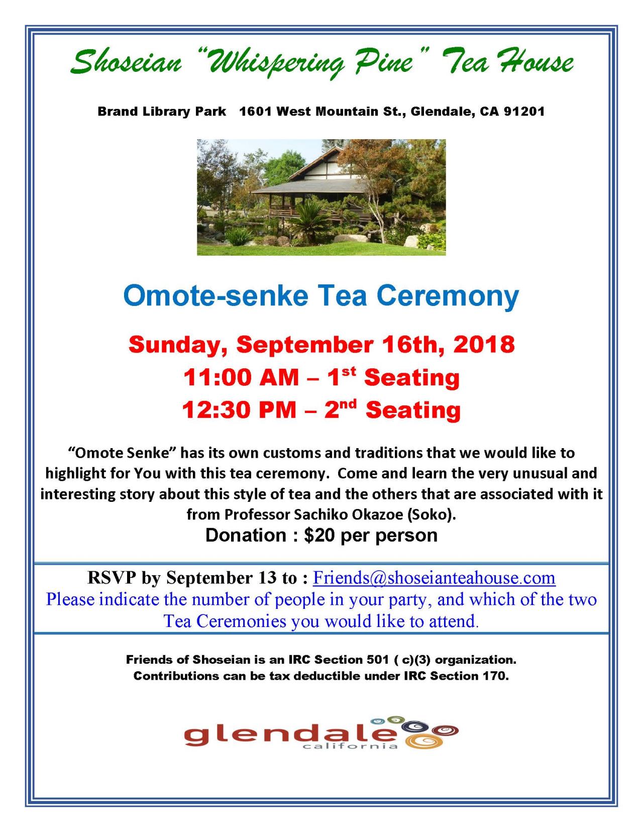 Shoseian Tea House - Omote-senke Flyer 09-16-18 V1