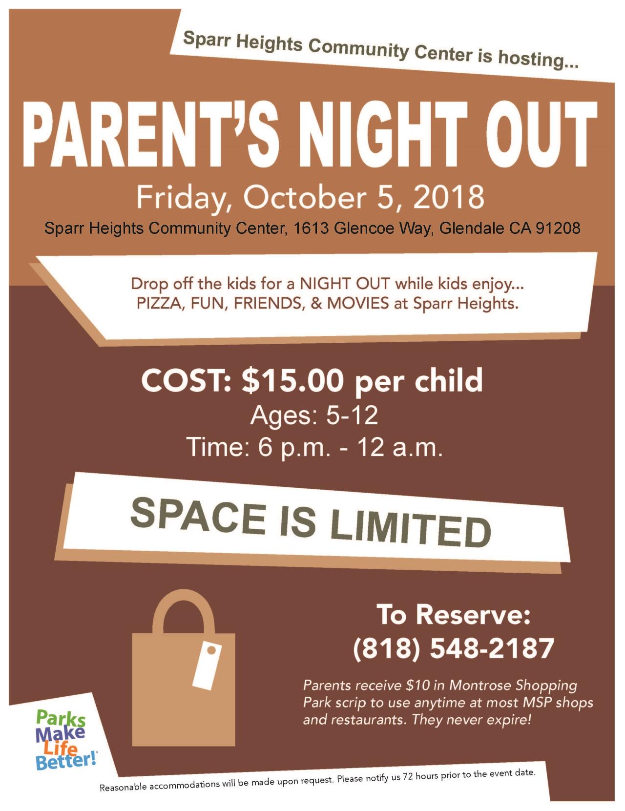 Parents night Out Sparr Heights OCTOBER 2018