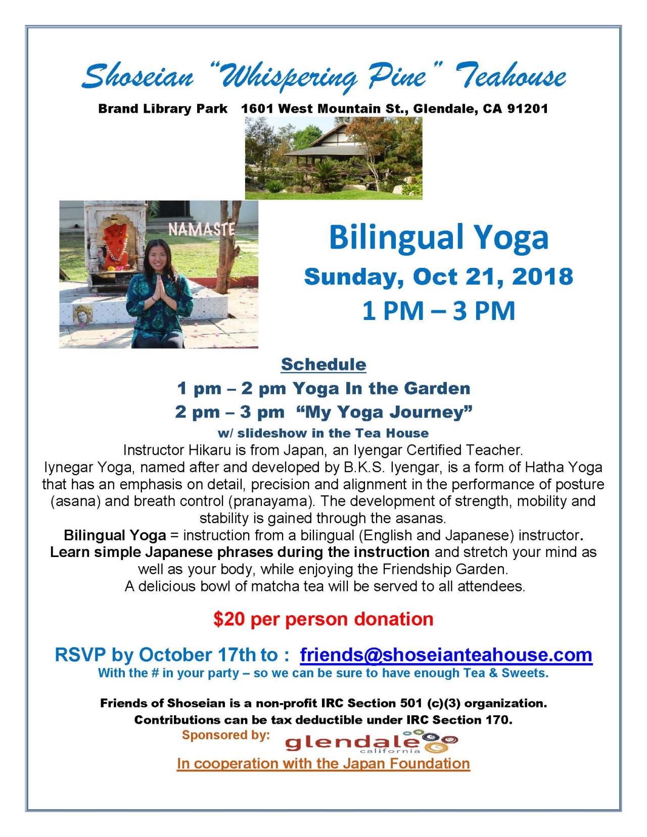 Shoseian Tea House 10-21-18 Bilingual Yoga - Event 2 -Rev 2  FLYER