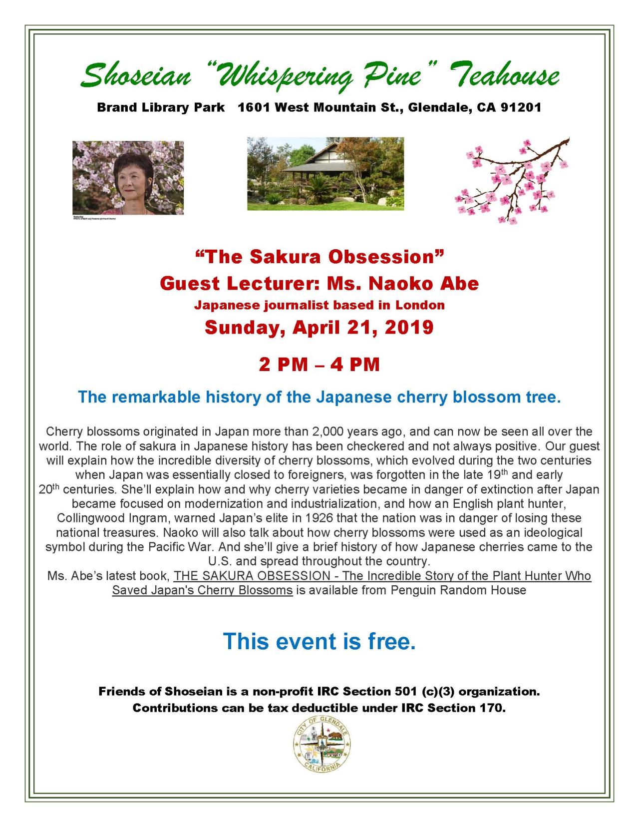 Shoseian Tea House 04-21-19 Sakura Obsession Flyer V3