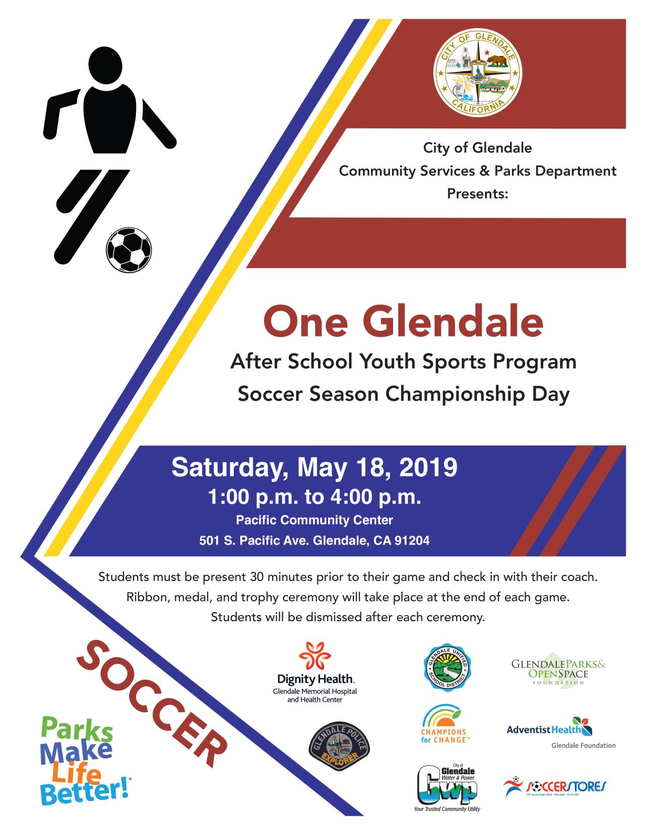 ONE Glendale soccer flyer CITY SEAL