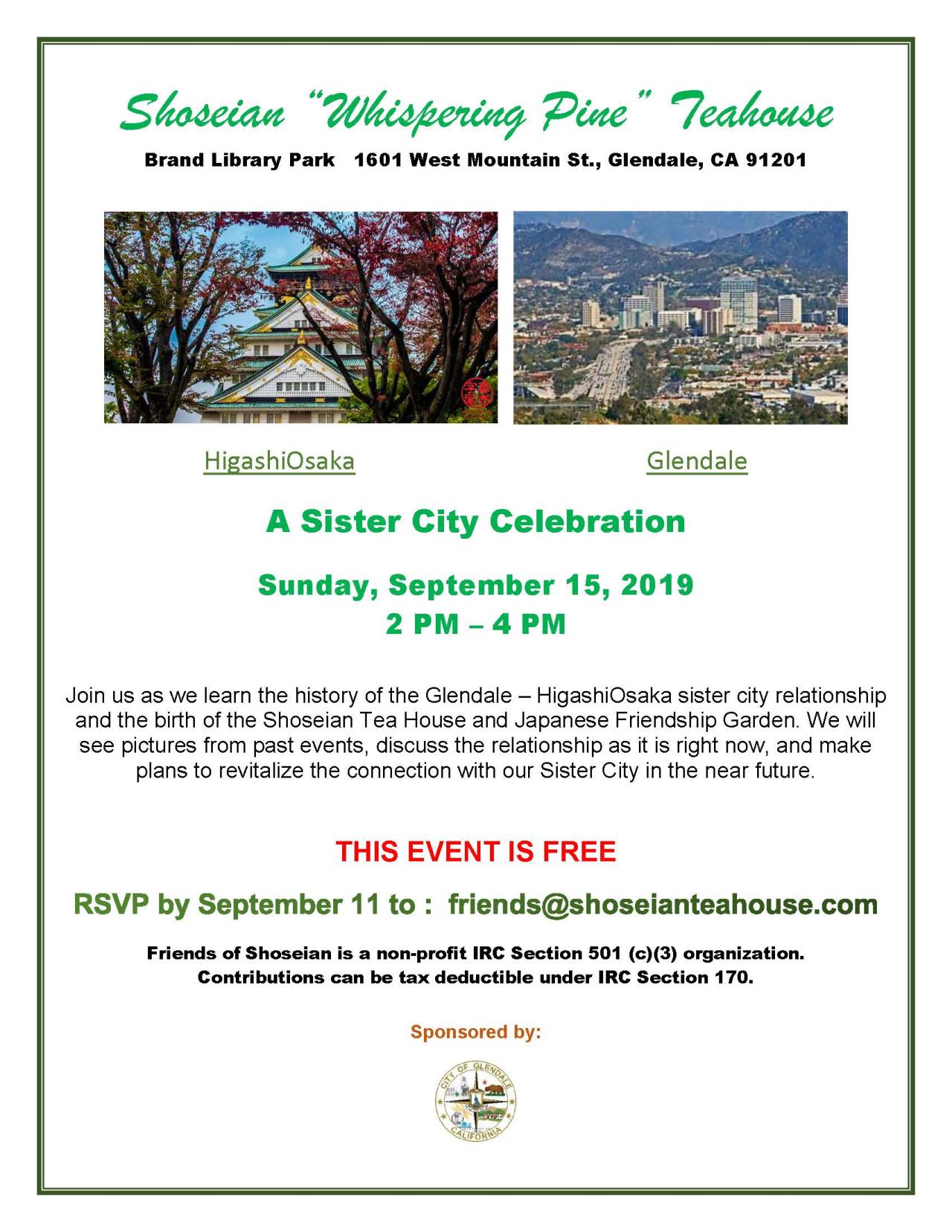 Shoseian Tea House 09-15-19 Sister City Celebration  - FLYER V1