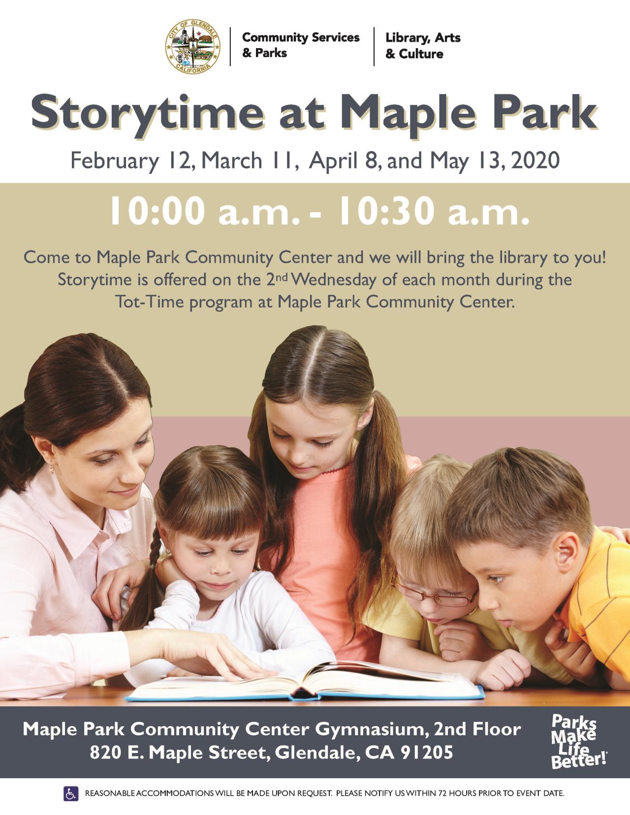 Maple Park Storytime at maple flyer 1-8-2020
