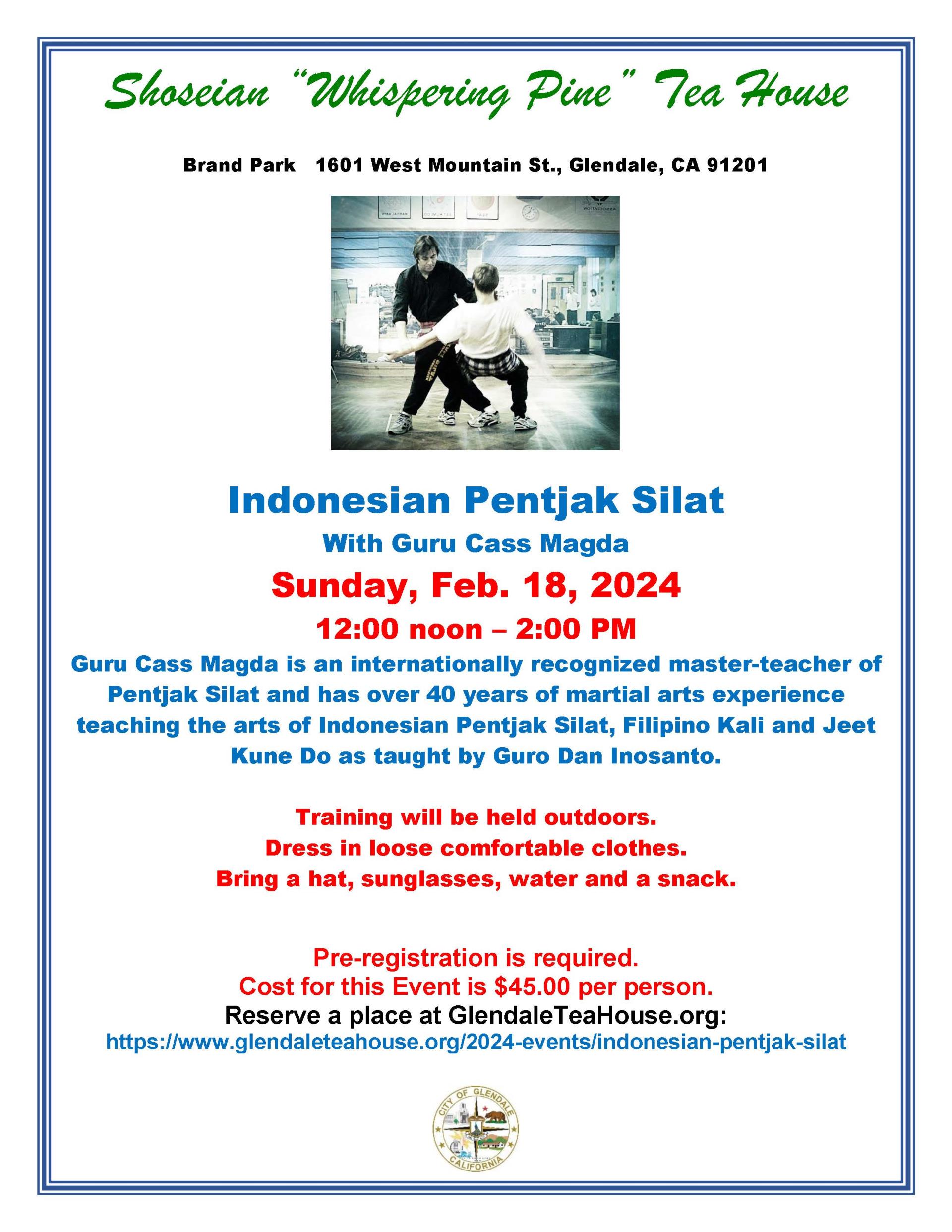 Shoseian Tea House Jan 21 2024 Indonesian Pentjak Silat-  Flyer V2