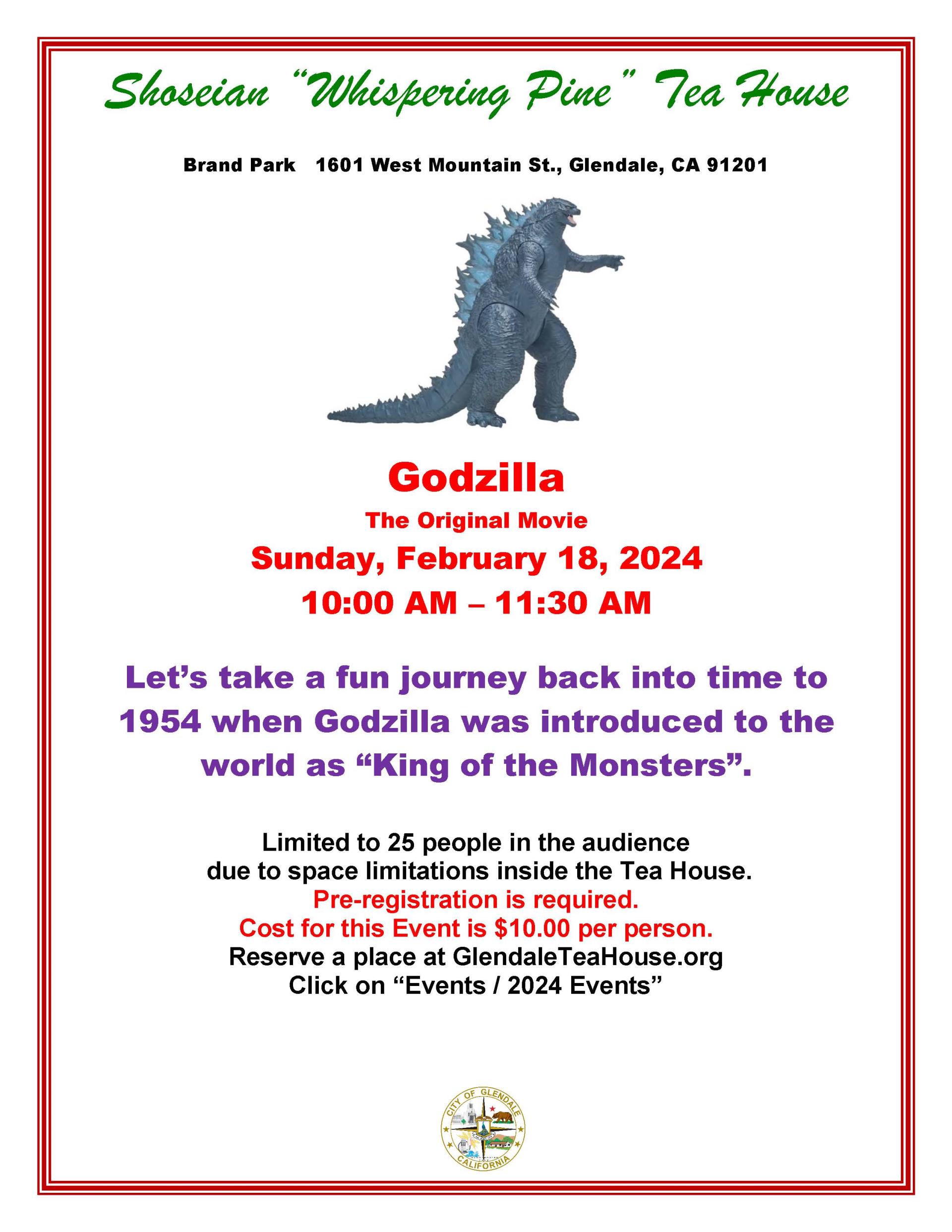 Shoseian Tea House Feb 18 2024 Godzilla movie-  Flyer V2 (002)