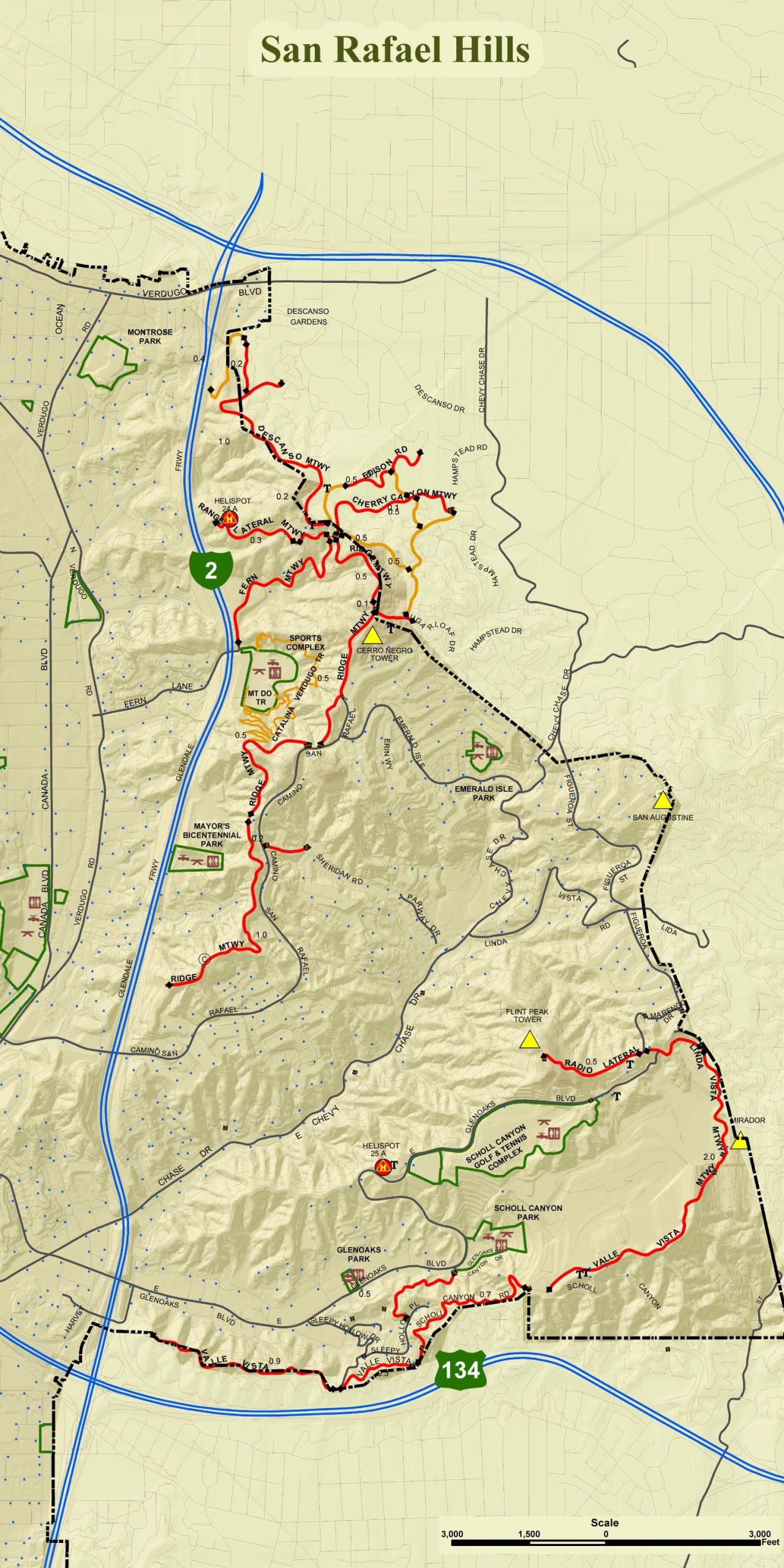San Rafael Hills Trail Map
